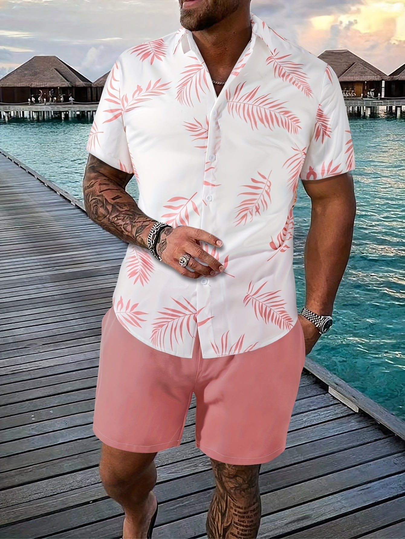 Zomerset Heren – Tropisch Shirt met Effen Short
