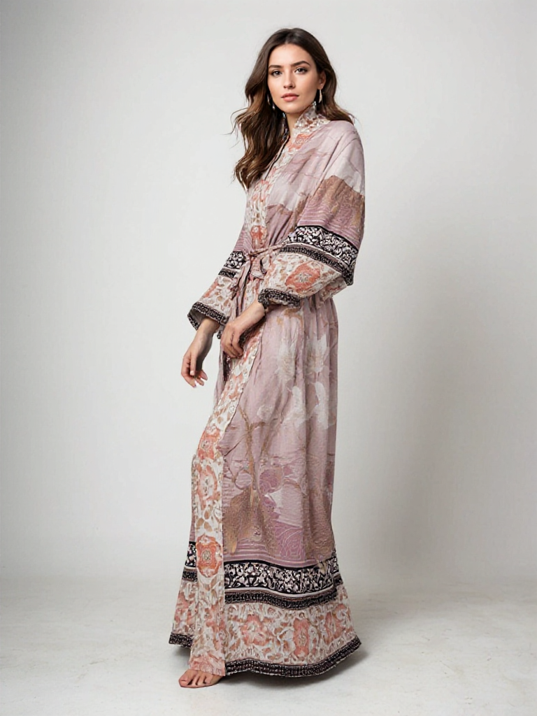Lange Dames Kimono met Bloemenprint – Licht en Elegant