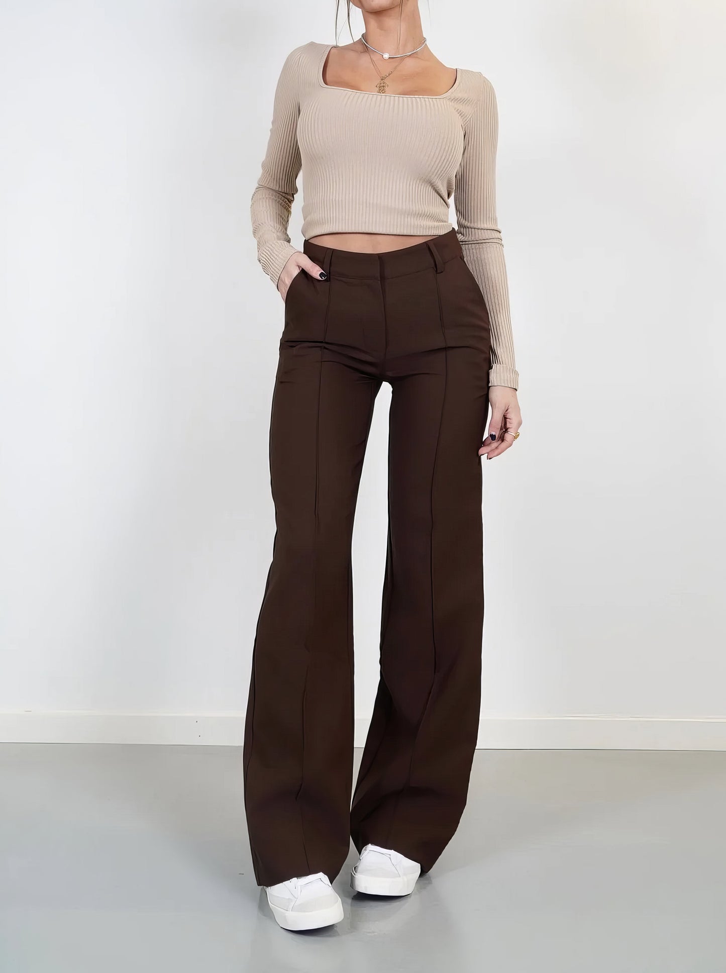 Dames High-Waist Pantalon met Rechte Pijpen – Elegant & Comfortabel