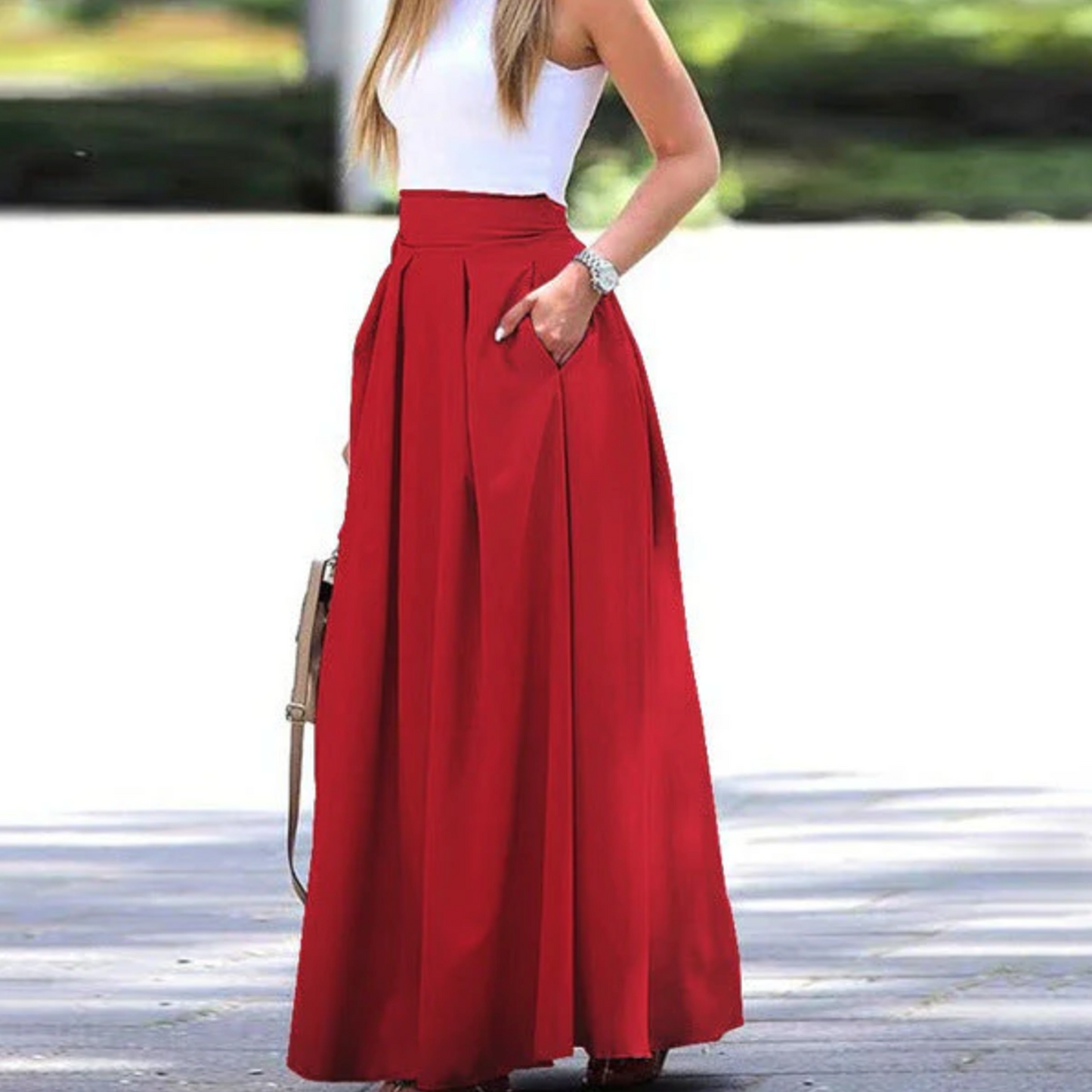 Zomerse Lange Plooirok met Hoge Taille voor Dames
