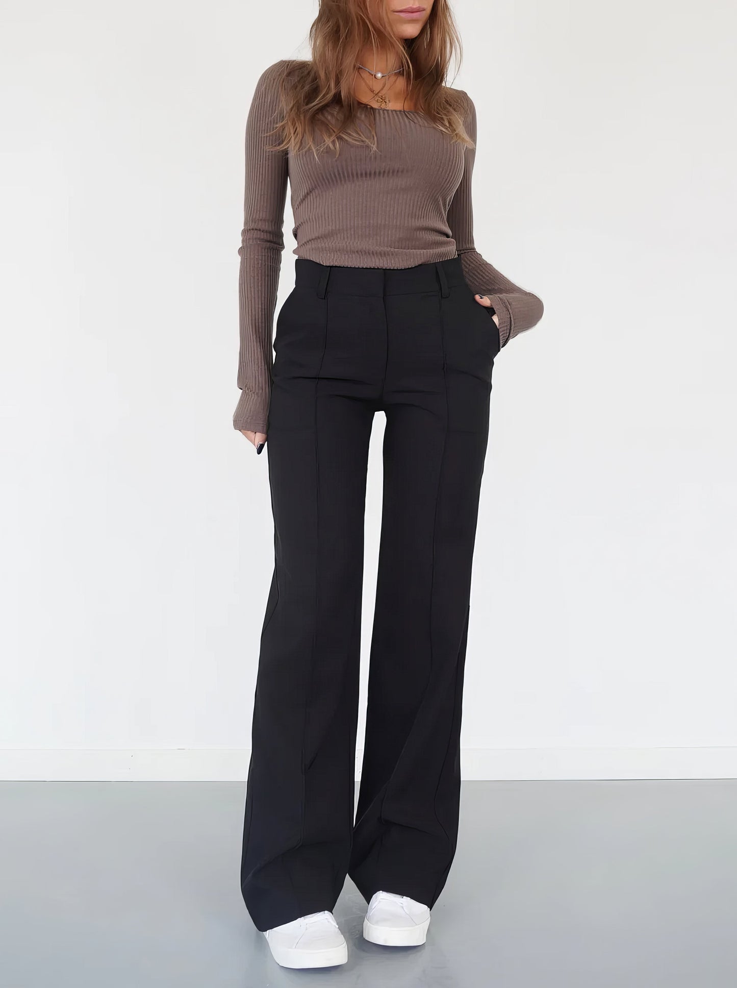 Dames High-Waist Pantalon met Rechte Pijpen – Elegant & Comfortabel