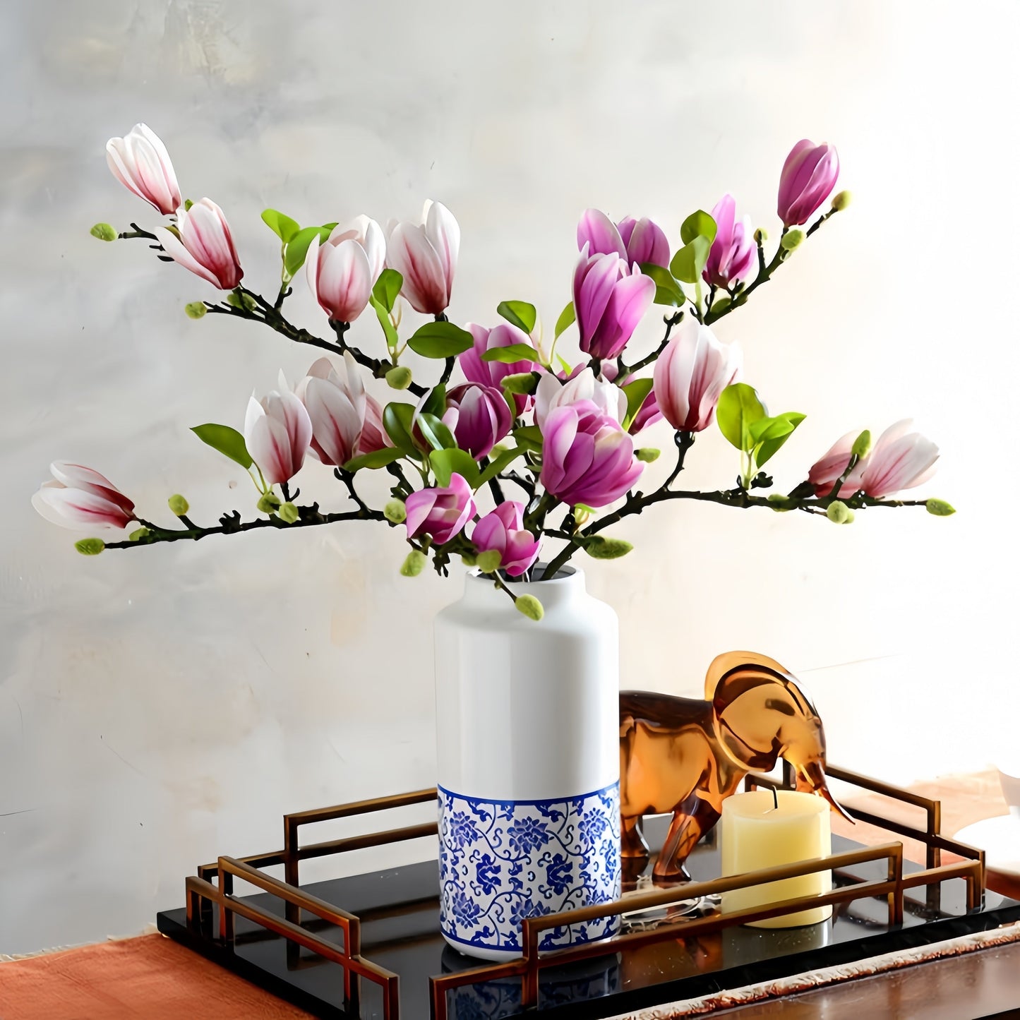 Elegante Zijden Magnoliabloemen Set van 4 Stuks – 68 cm