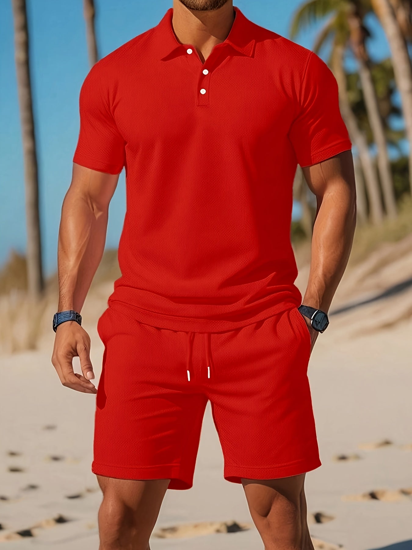 Heren Zomerset met Polo en Short – Ton-sur-Ton Textuur