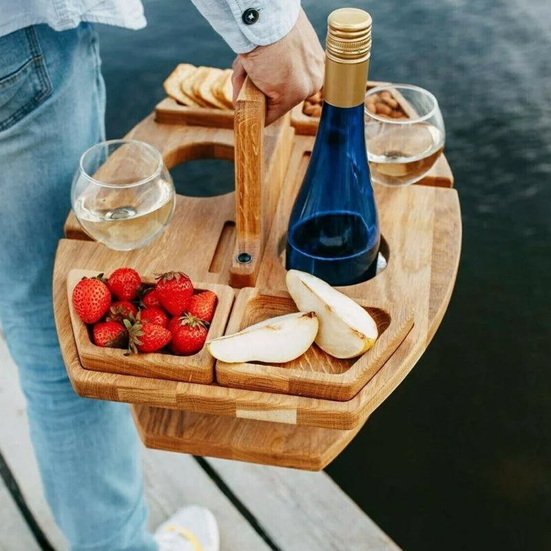 Opvouwbare Wijntafel Hout – Voor Picknick & Strand