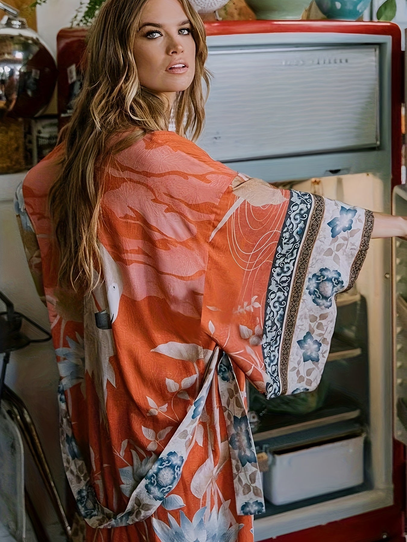 Lange Dames Kimono met Bloemenprint – Licht en Elegant