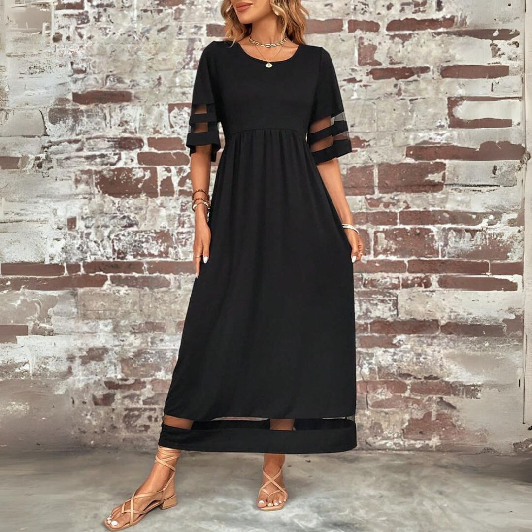 Maxi Jurk Dames – Lichtgewicht Zomerjurk met Doorschijnend Detail