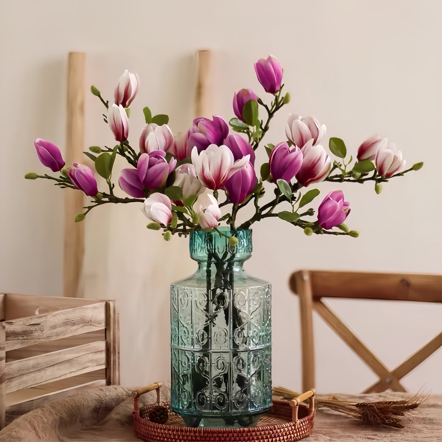Elegante Zijden Magnoliabloemen Set van 4 Stuks – 68 cm