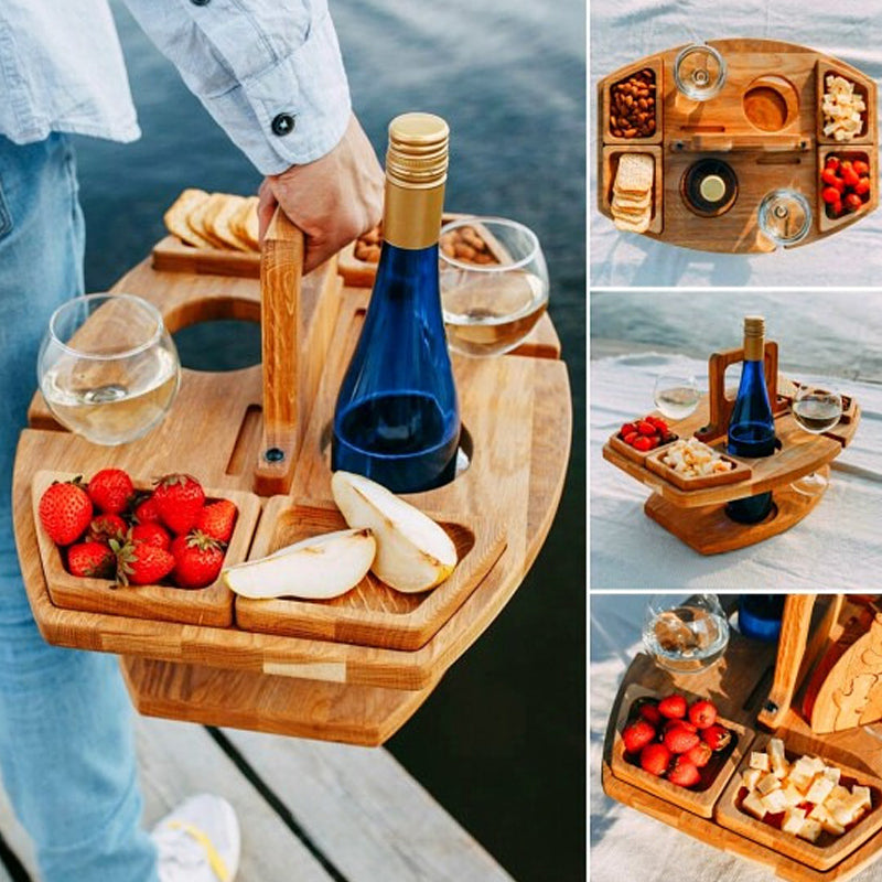 Opvouwbare Wijntafel Hout – Voor Picknick & Strand
