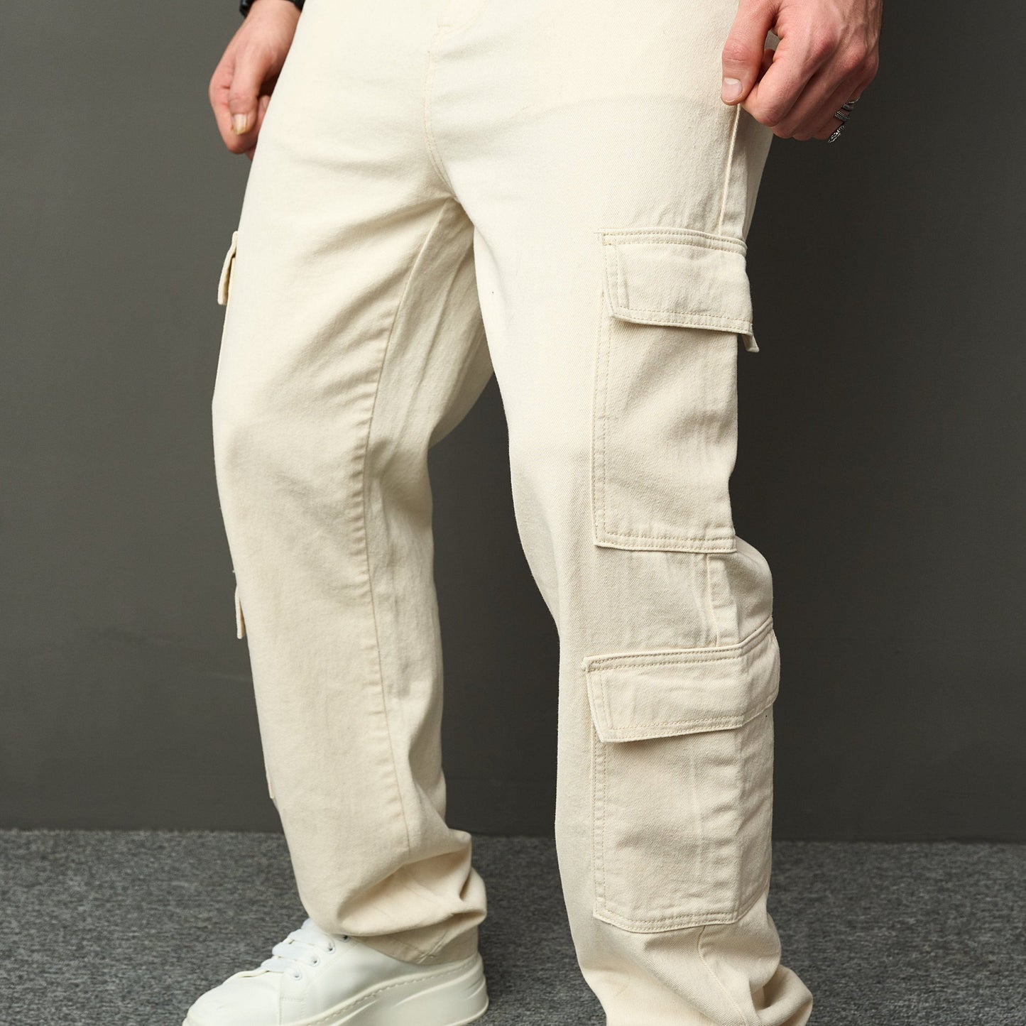 Heren Denim jeans met losse pasvorm en cargozakken