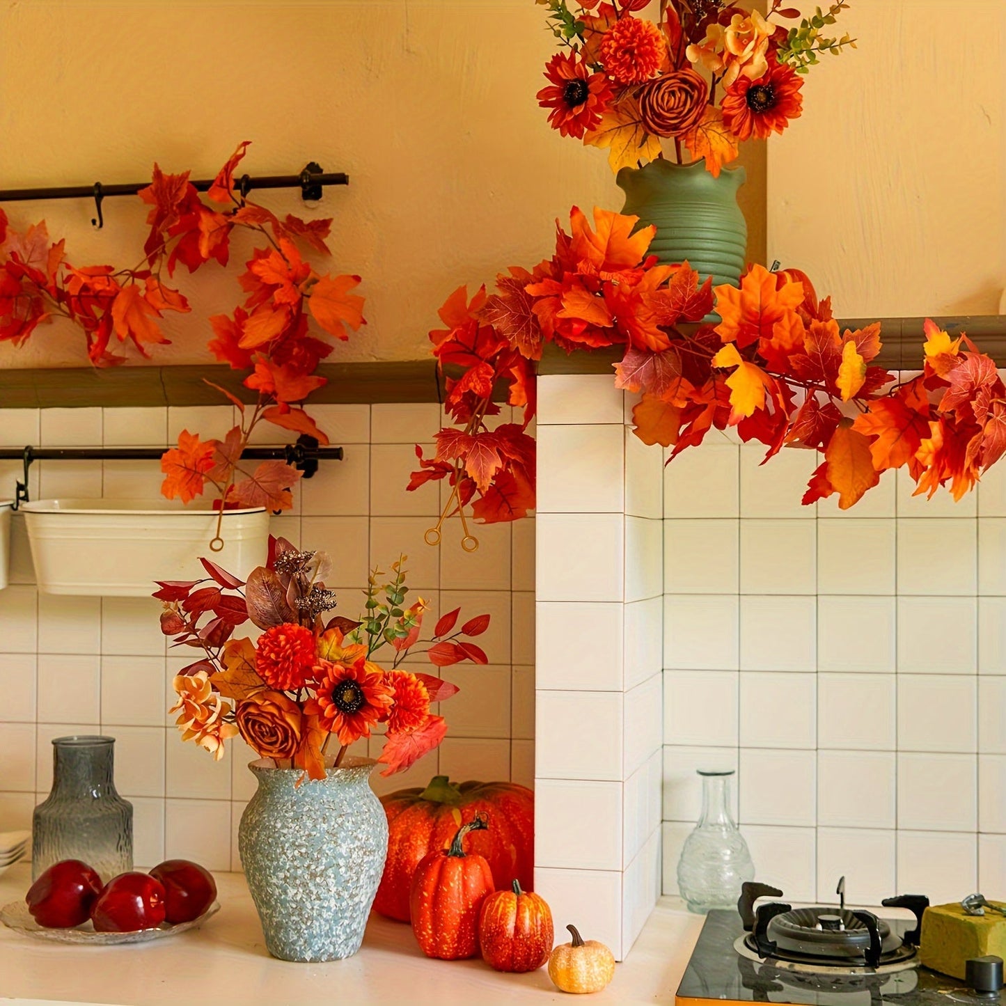 Vintage Kunstbloemenboeket 60cm – 5-Delige Sfeervolle Set