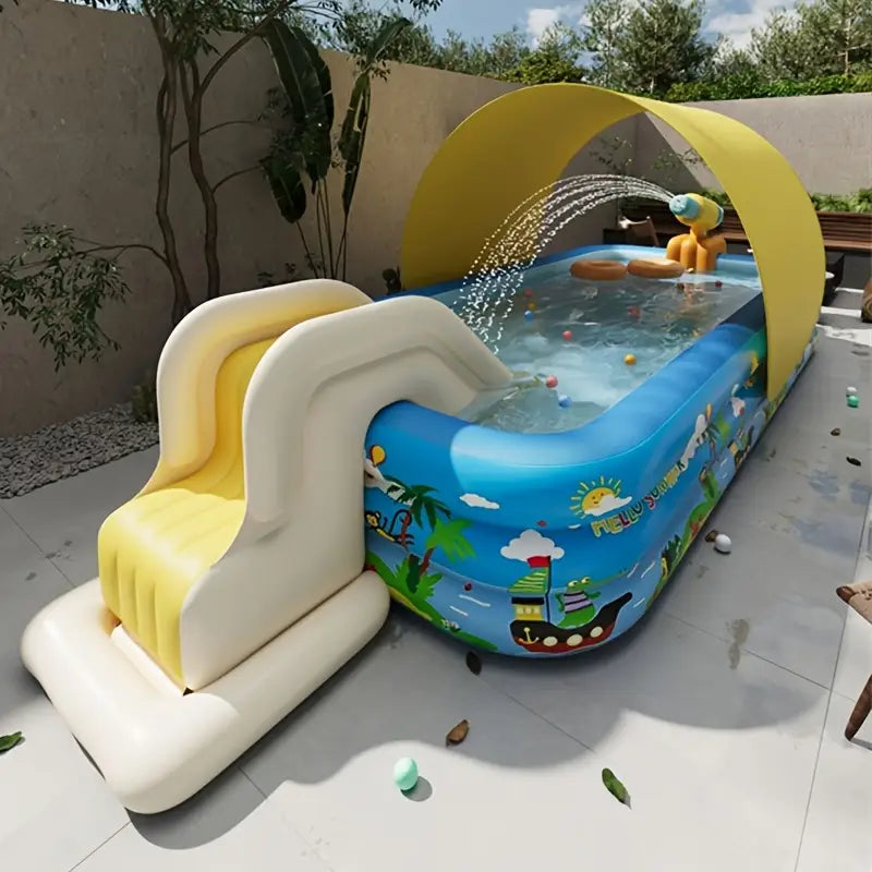 Opblaasbaar Kinderzwembad met Glijbaan in Cirkelvormig Design