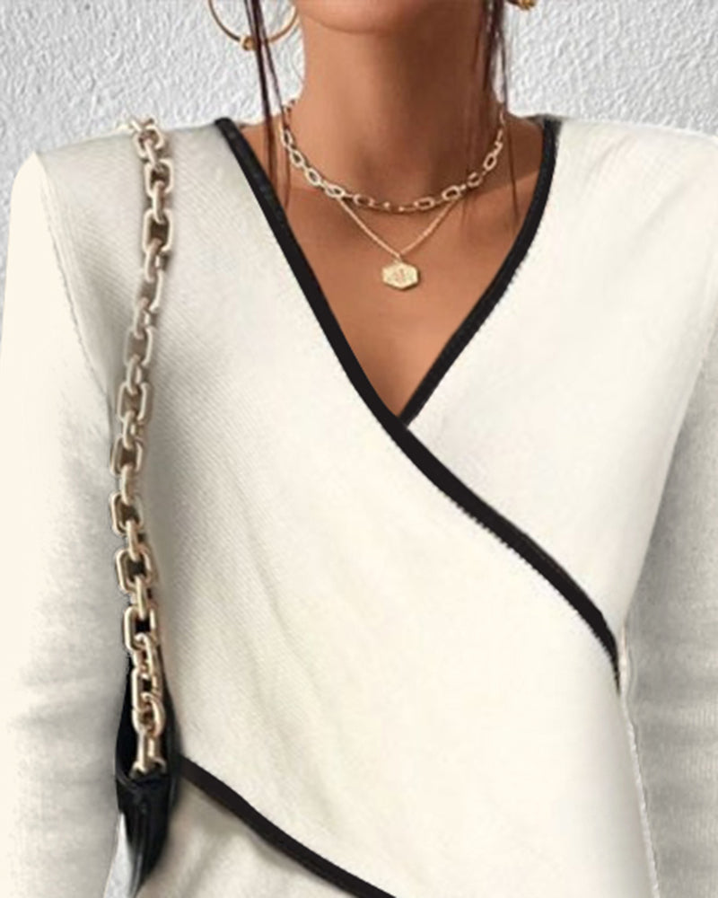 Asymmetrische Dames Top met Contrastbiezen – Modern & Stijlvol
