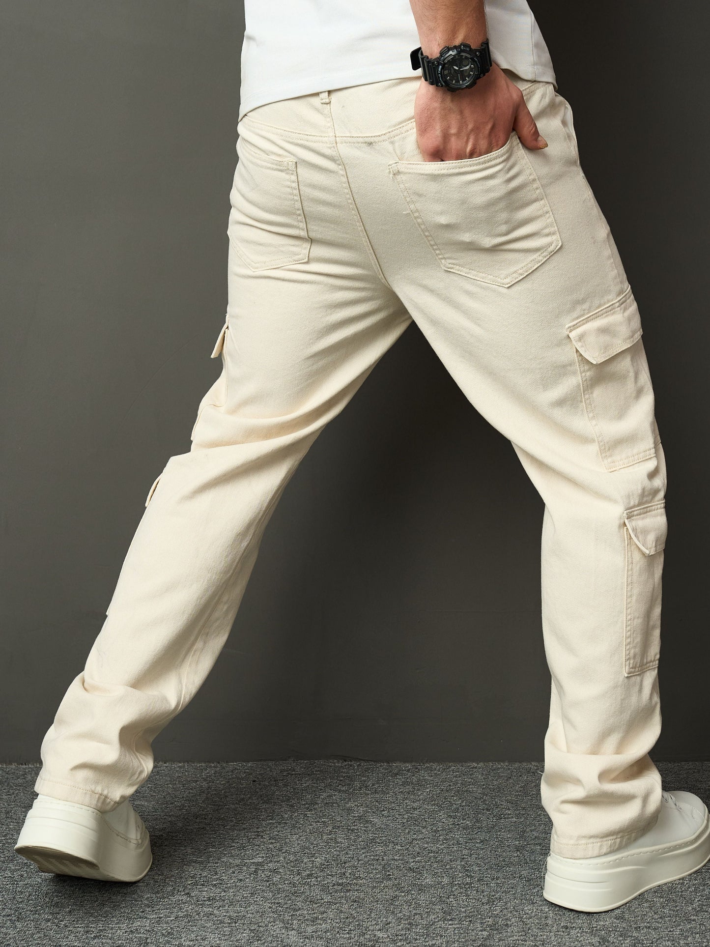 Heren Denim jeans met losse pasvorm en cargozakken