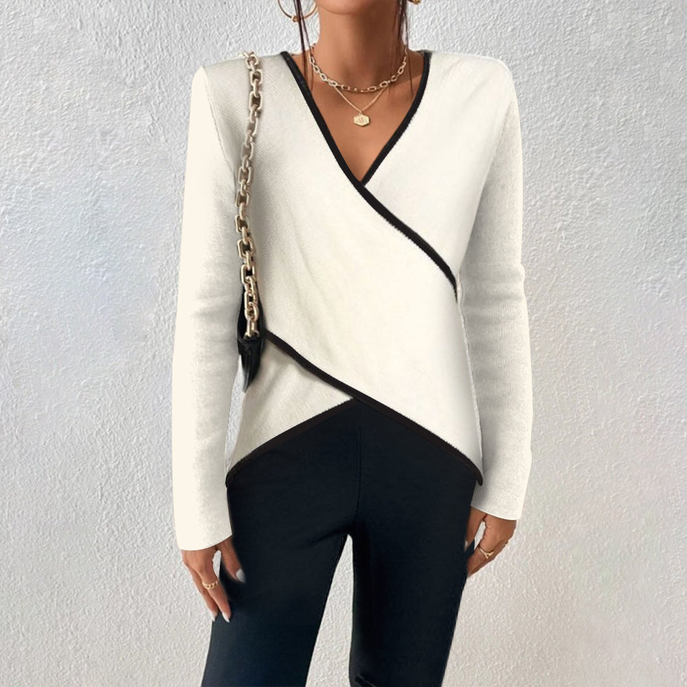 Asymmetrische Dames Top met Contrastbiezen – Modern & Stijlvol