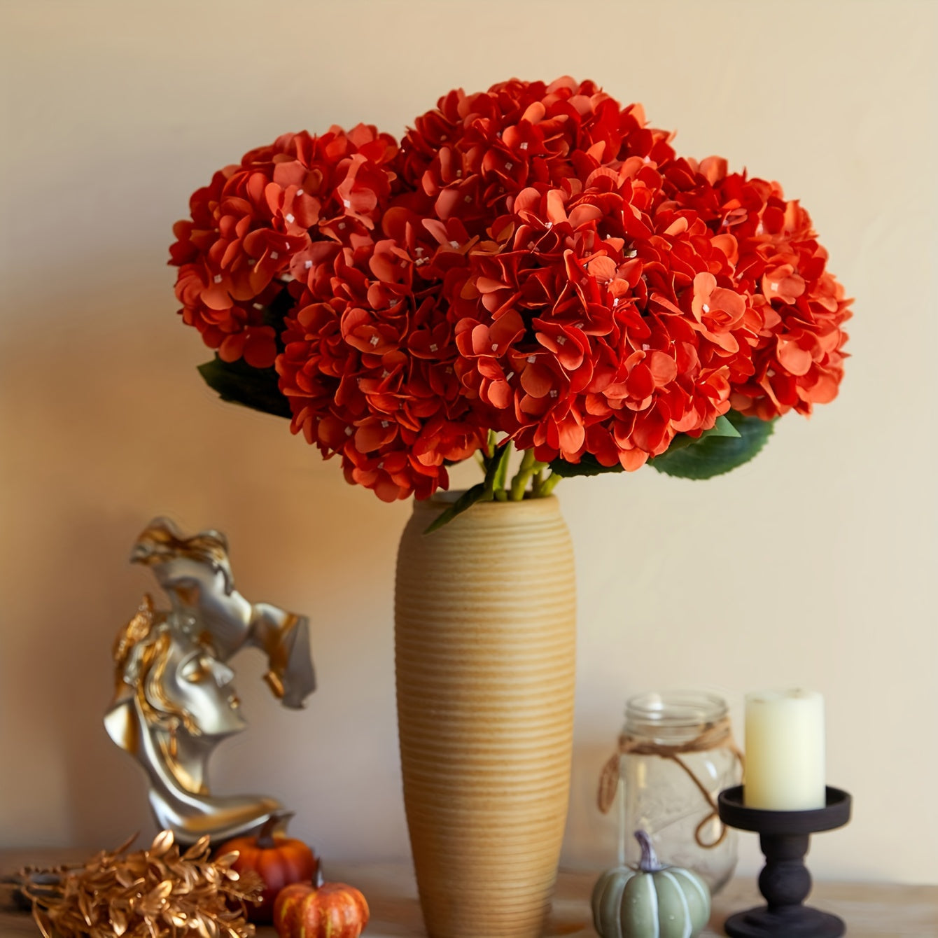 Herfsthortensia Set van 5 – Levendige Kunstbloemen 50 cm
