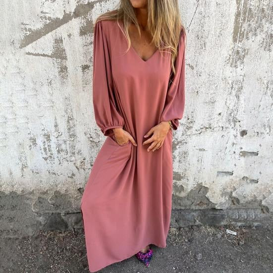 Zomerse Maxi Jurk met Ballonmouwen en V-Hals