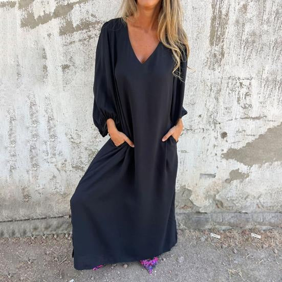 Zomerse Maxi Jurk met Ballonmouwen en V-Hals