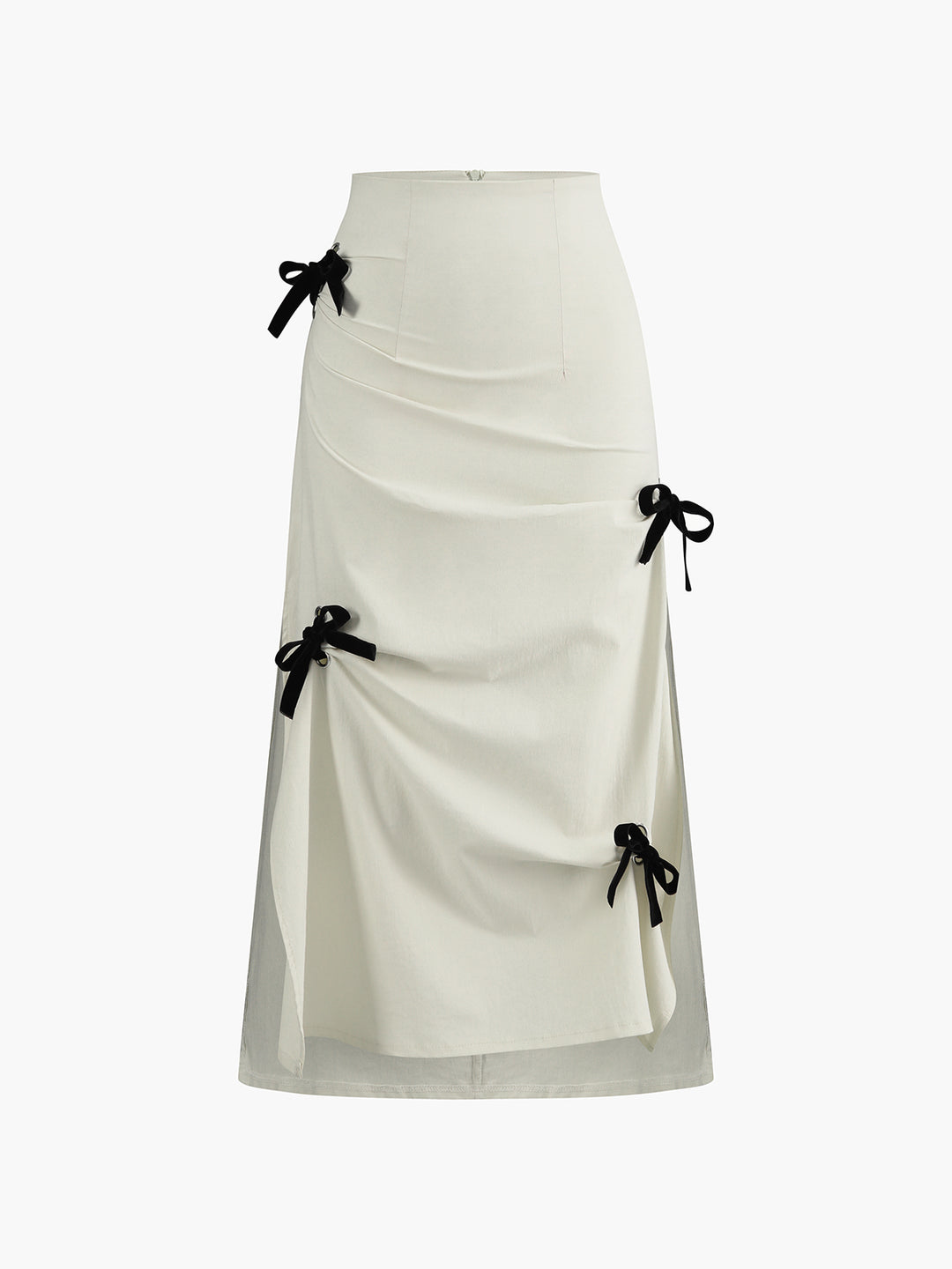 Witte Midi-Rok met Zwarte Strikjes en Plooidetails – Elegant & Vrouwelijk