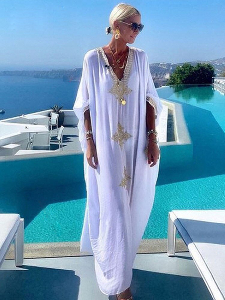 Boho strandjurk met borduursel – luchtige kaftanjurk dames