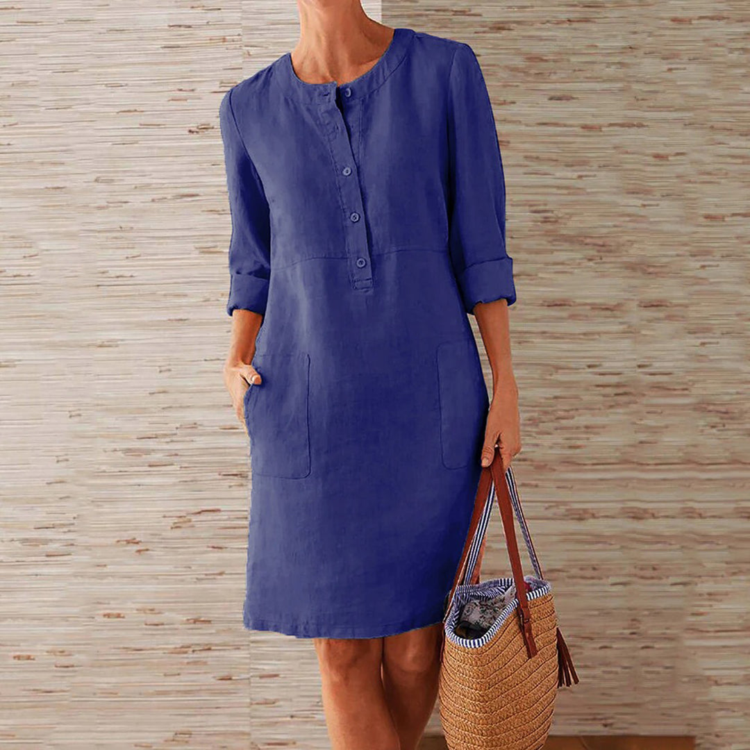 Linnen zomerjurk met Knoopsluiting