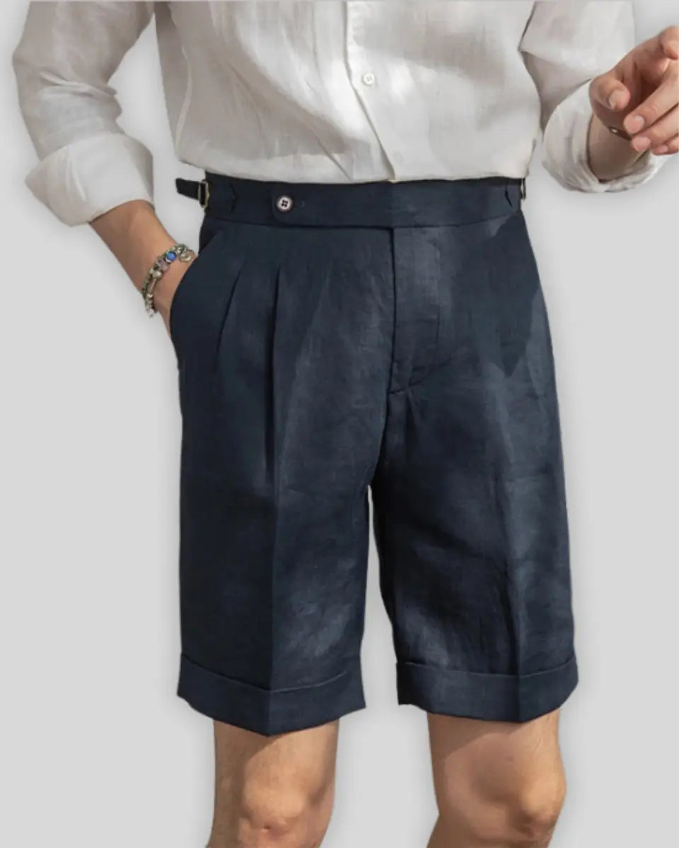 Marineblauwe Linnen Korte Broek voor Heren – Luchtig, Stijlvol & Comfortabel
