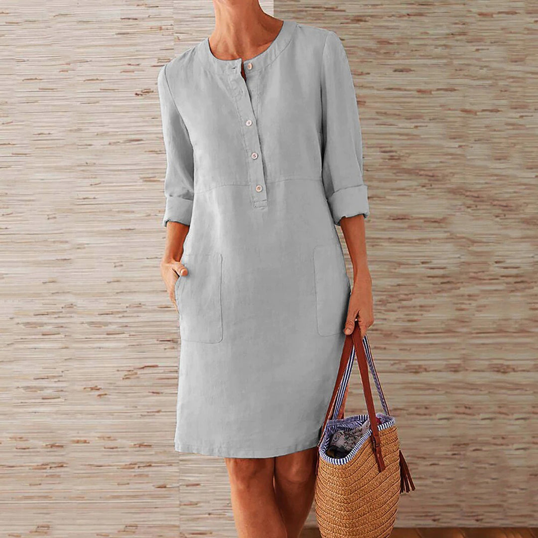 Linnen zomerjurk met Knoopsluiting