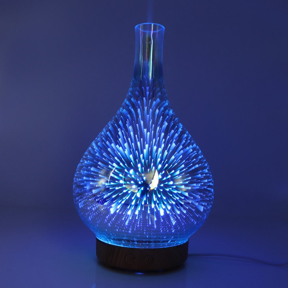 3D Glas Vaas Aroma Diffuser met LED Verlichting – Essentiële Olieverstuiver