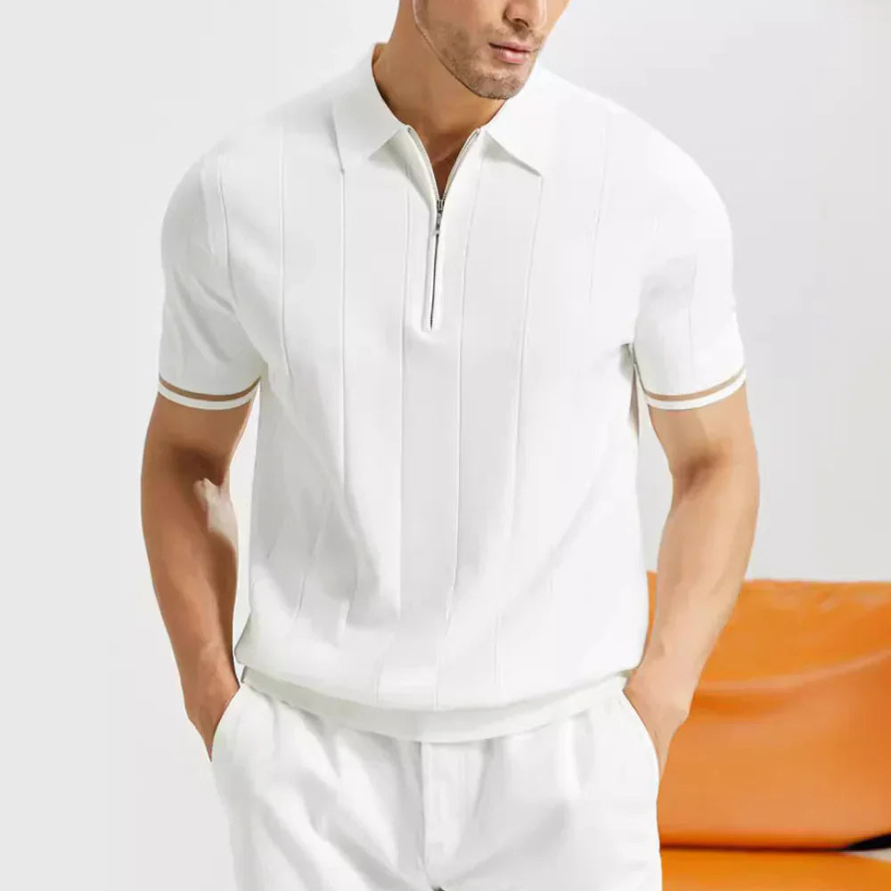 Heren Polo met Rits – Modern Design & Geribbelde Textuur