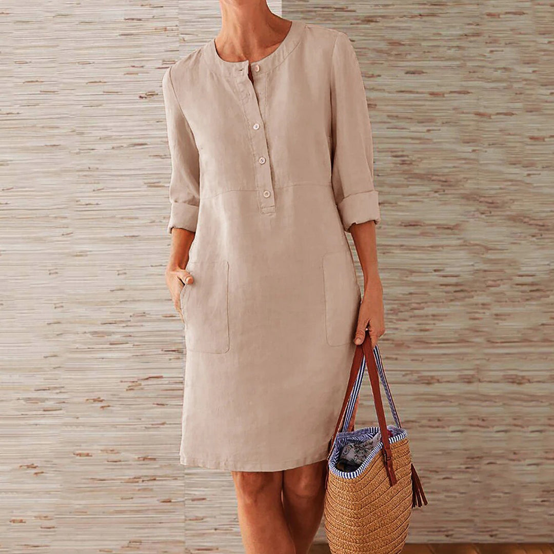 Linnen zomerjurk met Knoopsluiting