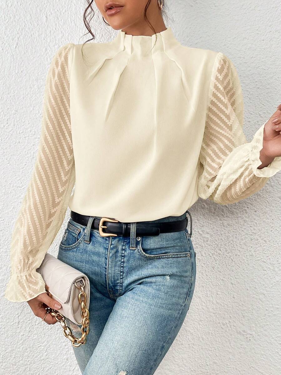 Chique Damesblouse met Transparante Mouwen – Elegant & Modieus