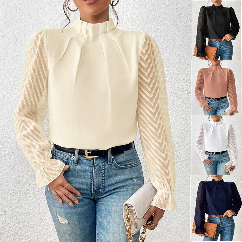 Chique Damesblouse met Transparante Mouwen – Elegant & Modieus