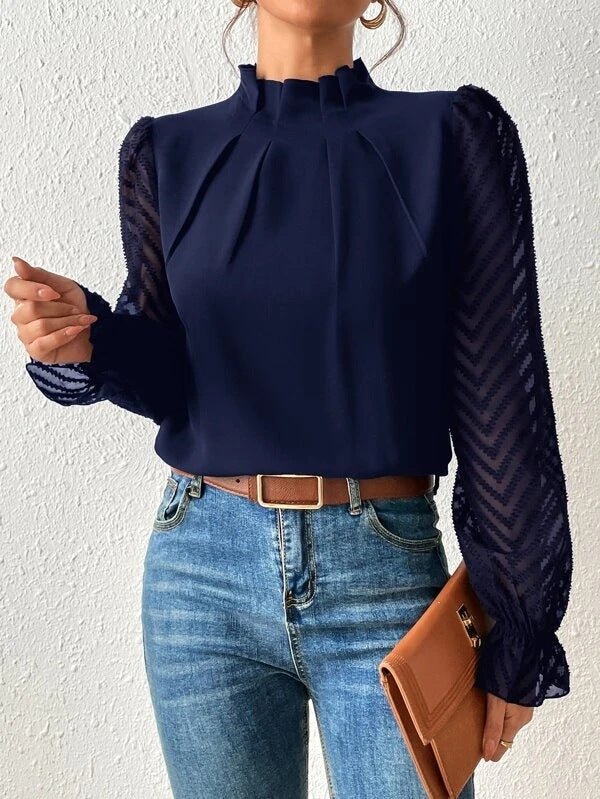 Chique Damesblouse met Transparante Mouwen – Elegant & Modieus