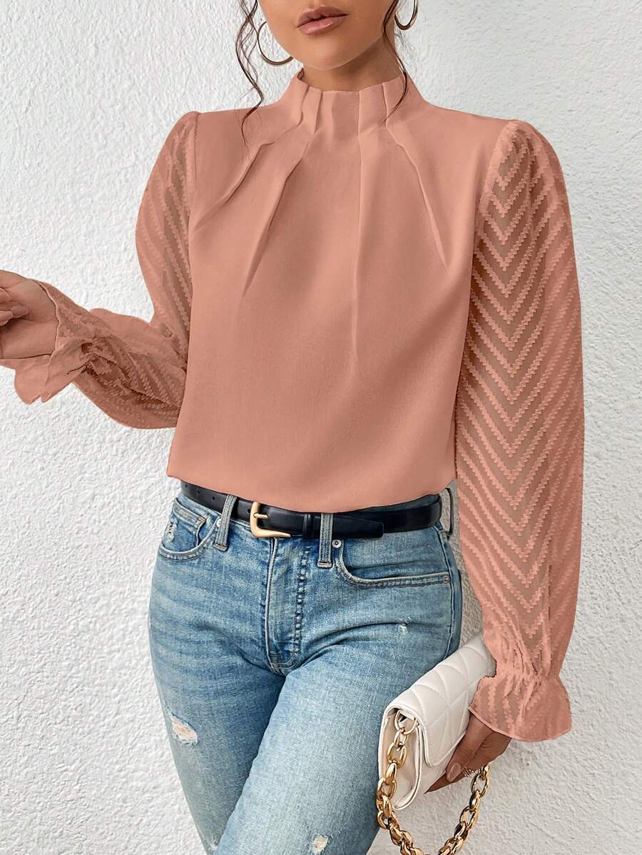 Chique Damesblouse met Transparante Mouwen – Elegant & Modieus