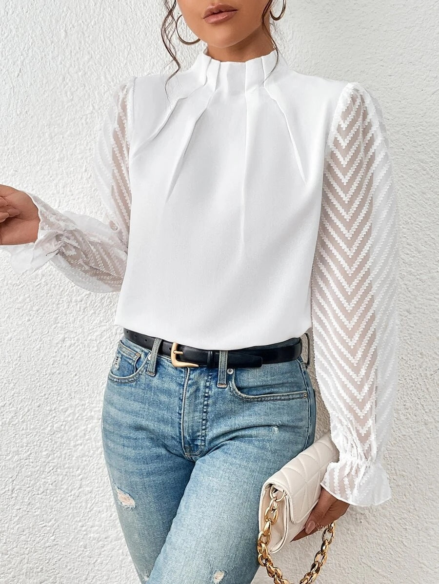 Chique Damesblouse met Transparante Mouwen – Elegant & Modieus