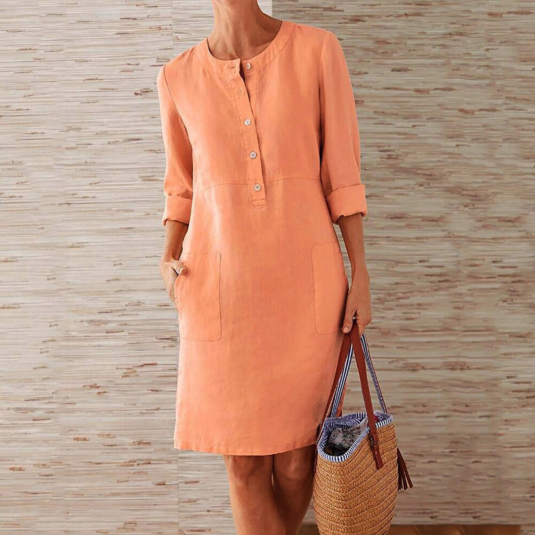 Linnen zomerjurk met Knoopsluiting