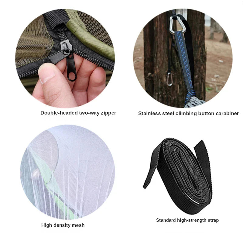 Outdoor Hangmat met Klamboe – Anti-Rollover Nylon 260x140 cm