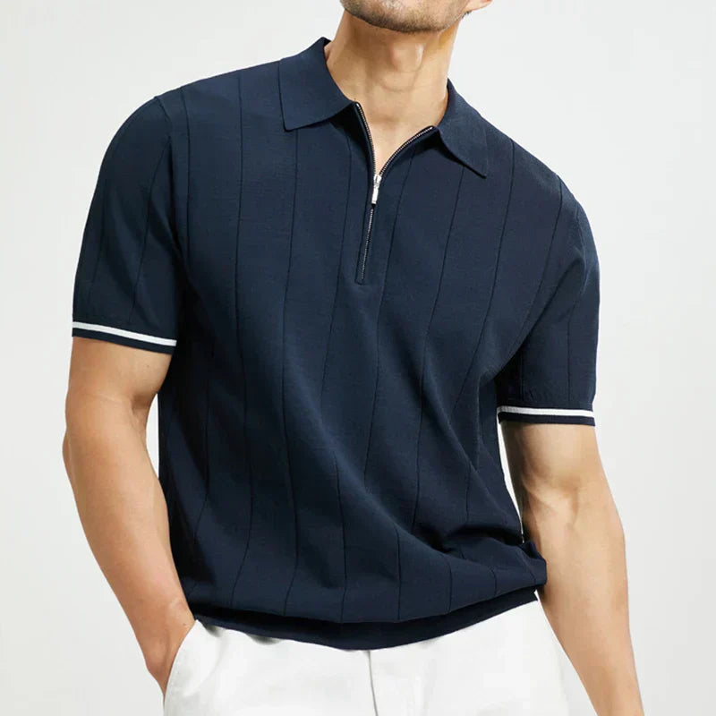 Heren Polo met Rits – Modern Design & Geribbelde Textuur
