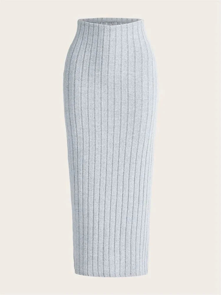 Ribgebreide Midi Kokerrok met Hoge Taille voor Dames