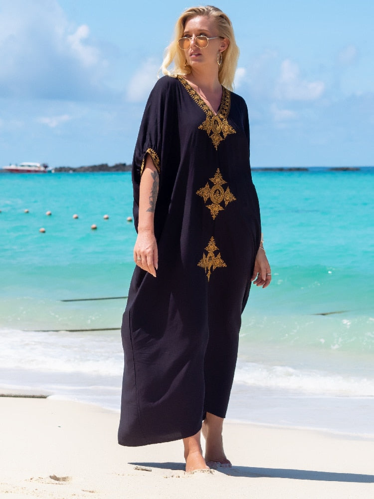 Boho strandjurk met borduursel – luchtige kaftanjurk dames