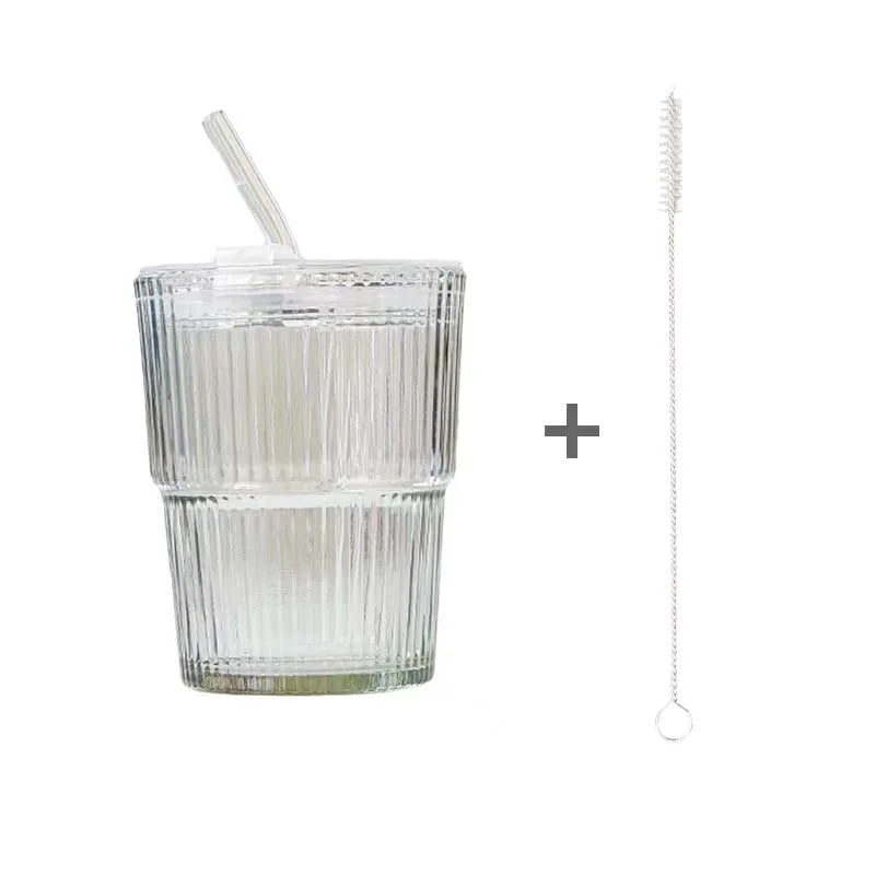 Glazen Matcha Beker met Deksel en Rietje – 450ML, Hittebestendig & Lekvrij