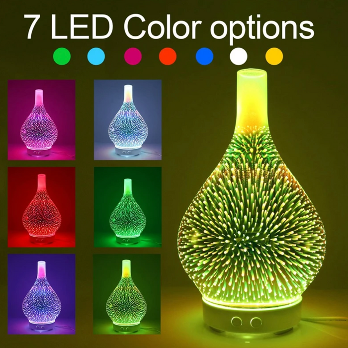 3D Glas Vaas Aroma Diffuser met LED Verlichting – Essentiële Olieverstuiver