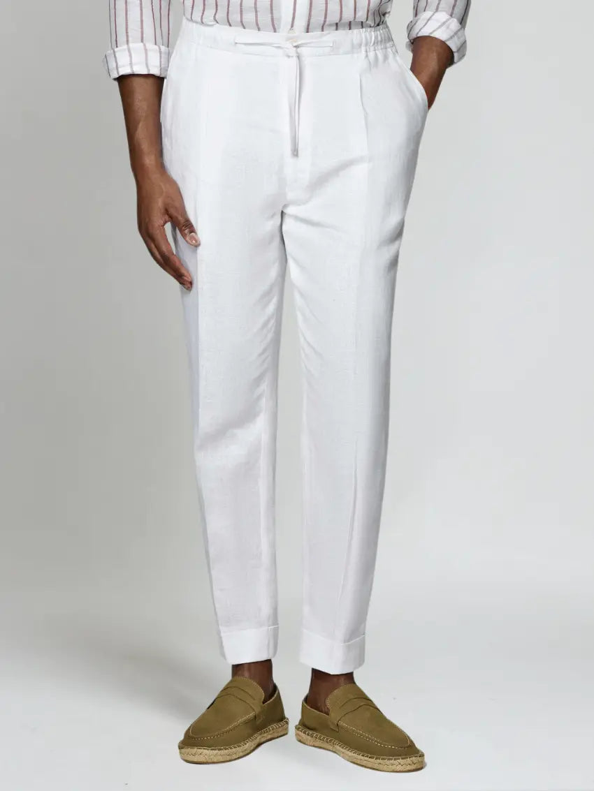 Witte Linnen Broek Heren – Luchtige Zomerbroek voor Strand & Stad