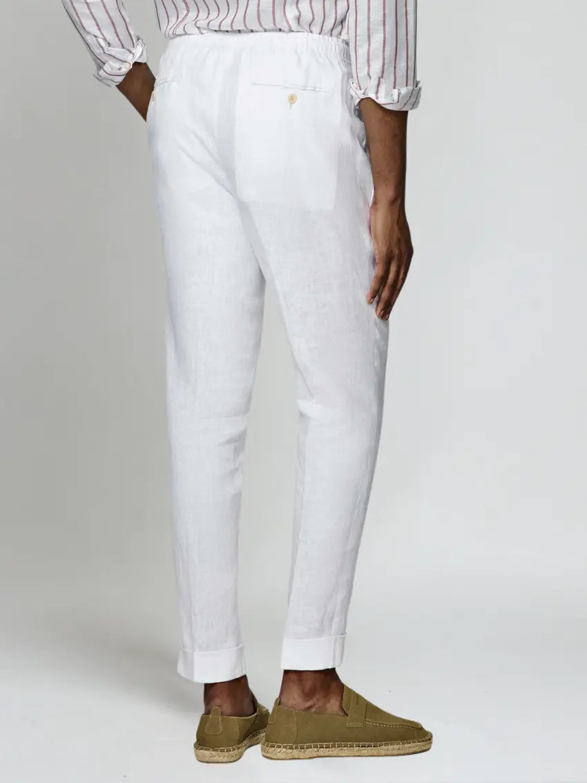 Witte Linnen Broek Heren – Luchtige Zomerbroek voor Strand & Stad
