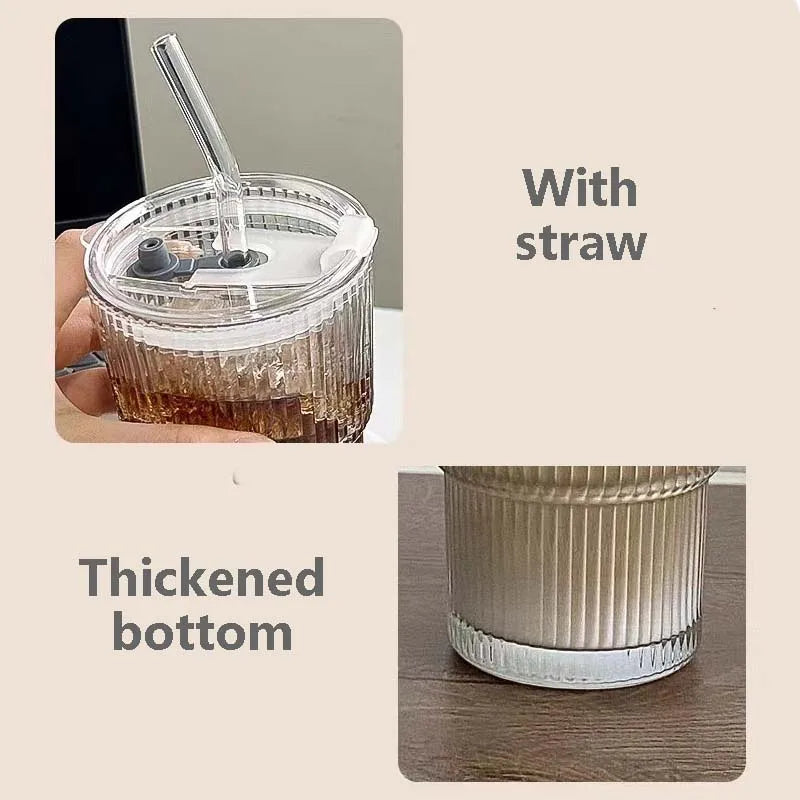 Glazen Matcha Beker met Deksel en Rietje – 450ML, Hittebestendig & Lekvrij
