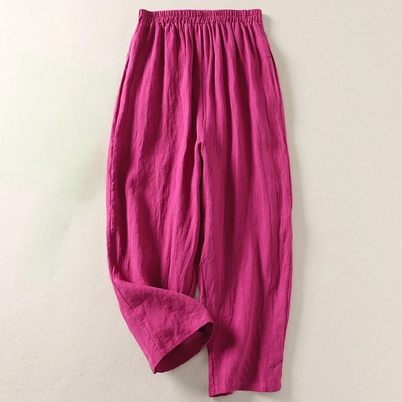 Linnen Dames Zomerbroek met Luchtige Pasvorm en Hoge Taille