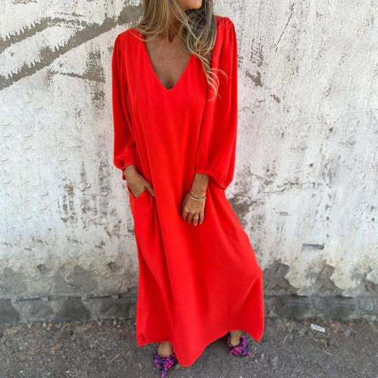 Zomerse Maxi Jurk met Ballonmouwen en V-Hals