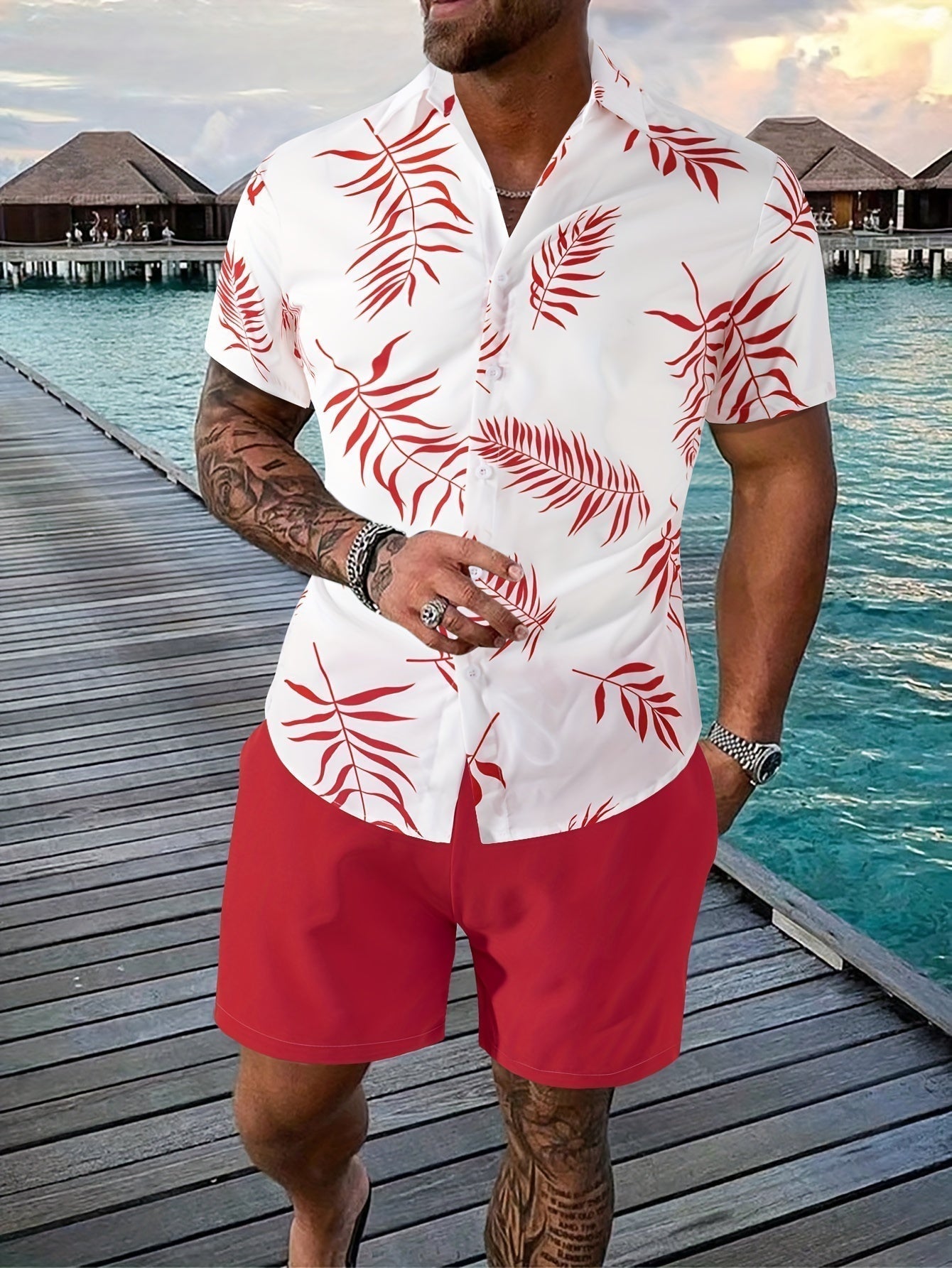 Zomerset Heren – Tropisch Shirt met Effen Short
