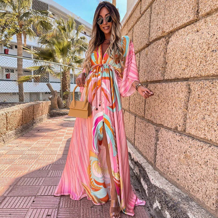 Zomerjurk Dames – Lichte Strandjurk met Split en Taillekoord