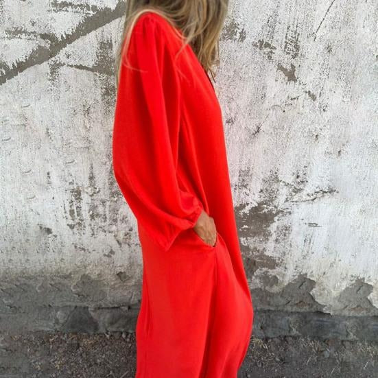 Zomerse Maxi Jurk met Ballonmouwen en V-Hals