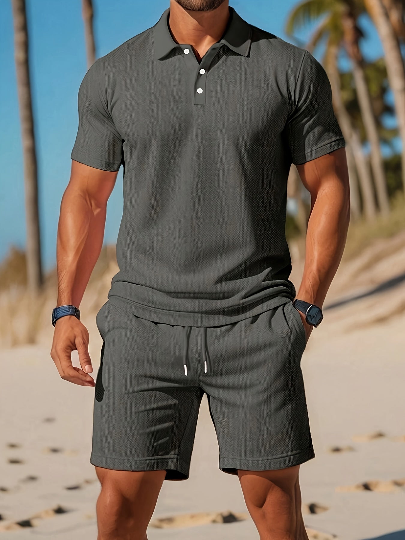 Heren Zomerset met Polo en Short – Ton-sur-Ton Textuur